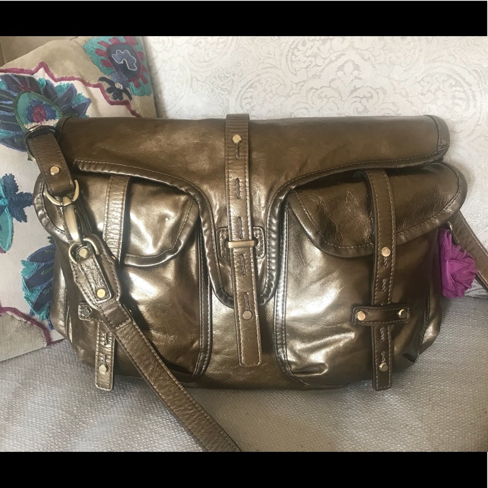 Mia Bossi Reese—bronze leather laptop / diaper bag